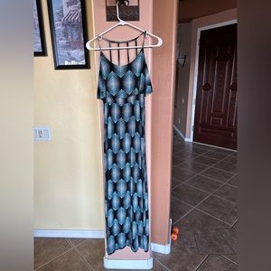 Socialite Blue Black and Green Maxi dress SX XS EUC